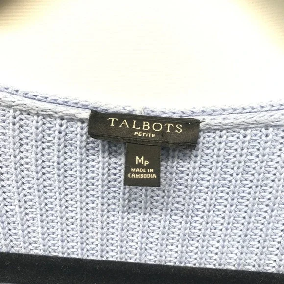 TALBOTS Petite Women's MP Cable Knit Light Blue Sweater 100% Pima Cotton - Picture 3 of 5